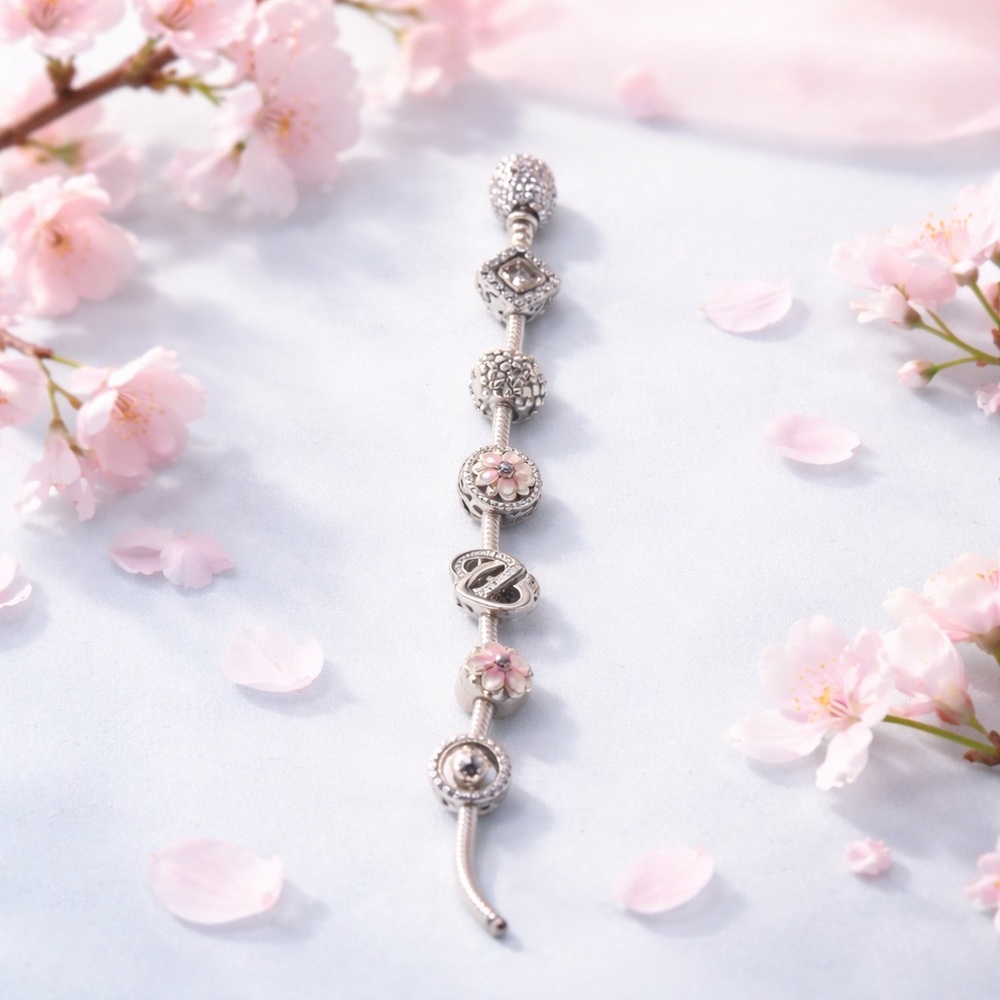 Pandora Silver Bracelet with Pink and Silver Charms Limited Edition
